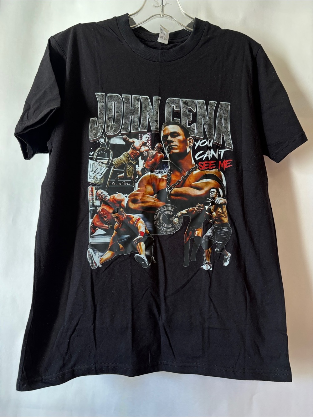 John Cena Kids' Black Graphic Tee - 'You Can't See Me' Wrestling Shirt